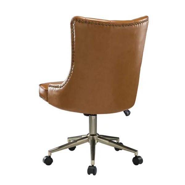 Office Furniture-Kirkland's Home Faux Leather Tufted Back Office Chair Brown