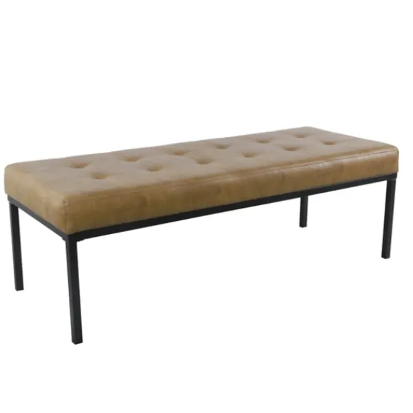 Benches & Ottomans-Kirkland's Home Faux Leather Tufted Button Bench Brown