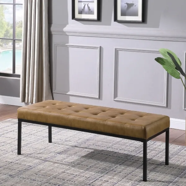 Benches & Ottomans-Kirkland's Home Faux Leather Tufted Button Bench Brown