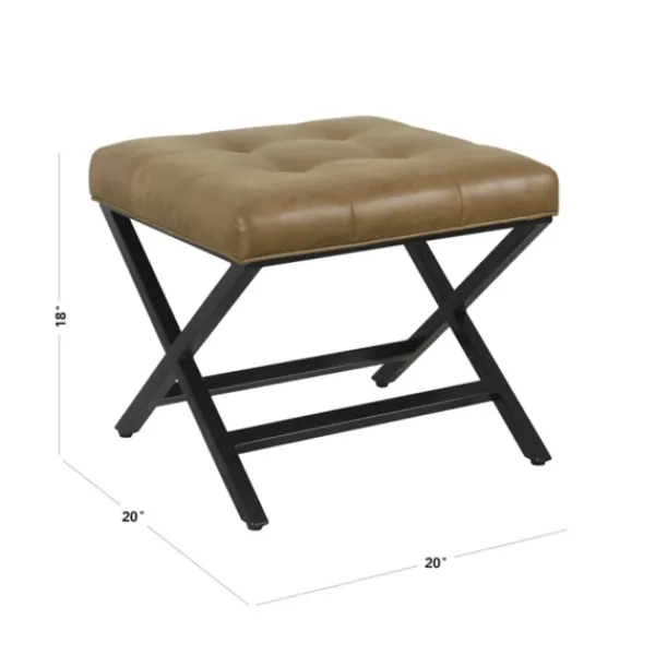 Benches & Ottomans-Kirkland's Home Faux Leather Tufted X-Frame Bench Brown