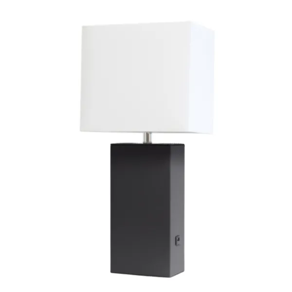 Table Lamps-Kirkland's Home Faux Leather Usb Table Lamp Black