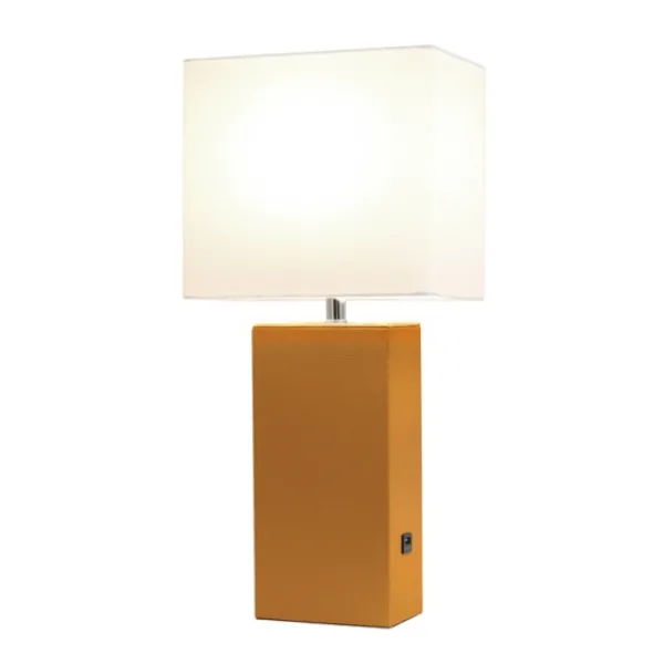 Table Lamps-Kirkland's Home Faux Leather Usb Table Lamp Tan