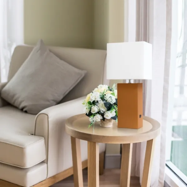 Table Lamps-Kirkland's Home Faux Leather Usb Table Lamp Tan