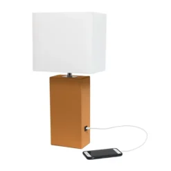 Table Lamps-Kirkland's Home Faux Leather Usb Table Lamp Tan