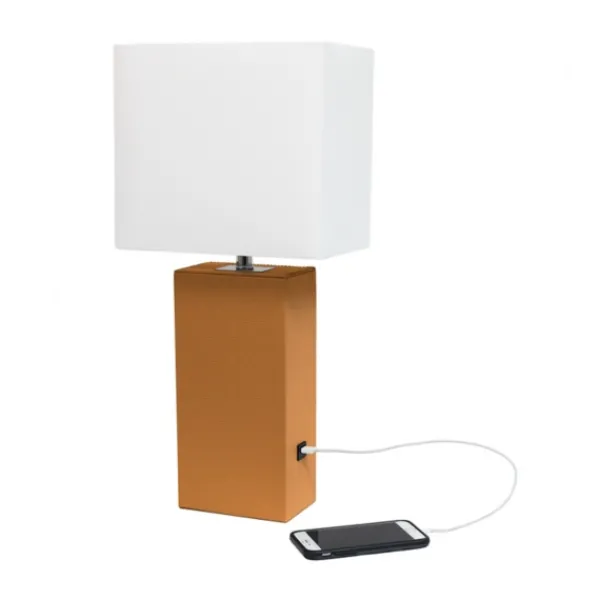 Table Lamps-Kirkland's Home Faux Leather Usb Table Lamp Tan