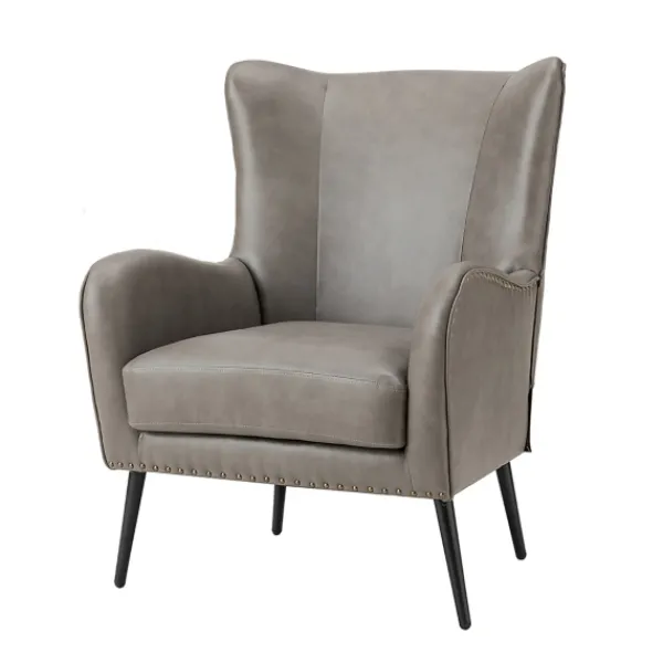 Accent Chairs-Kirkland's Home Faux Leather Wingback Accent Chair Gray