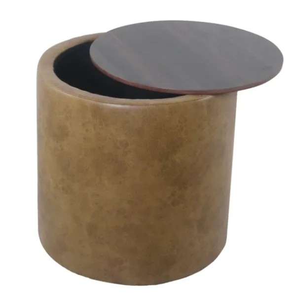 Benches & Ottomans-Kirkland's Home Faux Leather Wood Top Storage Ottoman Brown