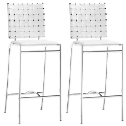 Bar Stools & Counter Height Stools-Kirkland's Home Faux Leather Woven Counter Stools, Set Of 2 White