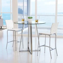 Bar Stools & Counter Height Stools-Kirkland's Home Faux Leather Woven Counter Stools, Set Of 2 White