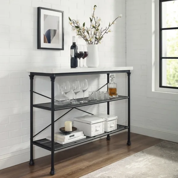 Console Tables-Kirkland's Home Faux Marble Top 3-Tier Melody Console Table Black