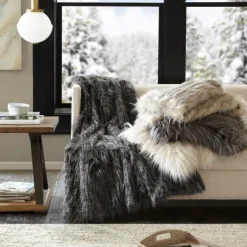 Blankets & Throws-Kirkland's Home Faux Mink Fur Throw Tan