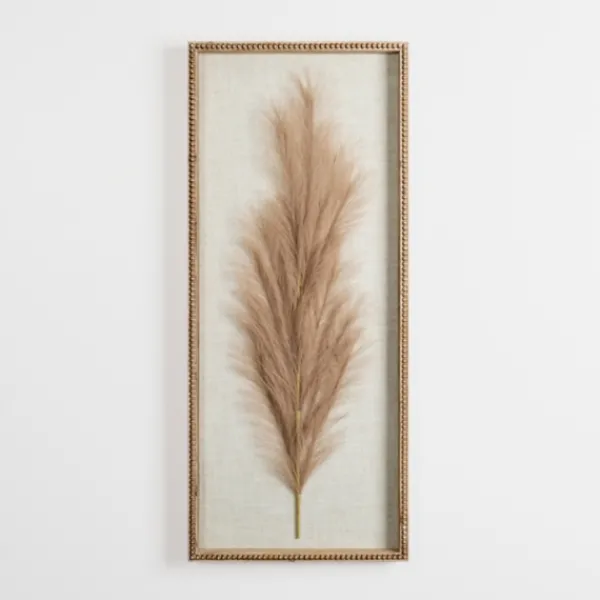Wall Plaques-Kirkland's Home Faux Pampas Grass Beaded Frame Wall Plaque Tan