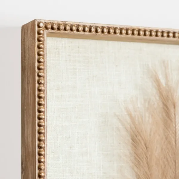 Wall Plaques-Kirkland's Home Faux Pampas Grass Beaded Frame Wall Plaque Tan