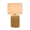 Table Lamps-Kirkland's Home Faux Woven Wood And Linen Table Lamp Tan