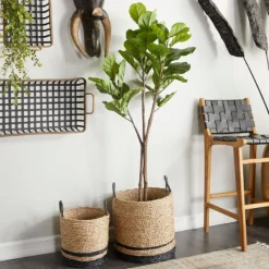 Trees & Topiaries-Kirkland's Home Fiddle Leaf Fig In Ribbed Rock Planter