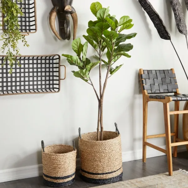 Trees & Topiaries-Kirkland's Home Fiddle Leaf Fig In Ribbed Rock Planter