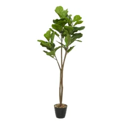 Trees & Topiaries-Kirkland's Home Fiddle Leaf Fig In Ribbed Rock Planter