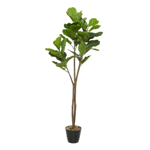Trees & Topiaries-Kirkland's Home Fiddle Leaf Fig In Ribbed Rock Planter