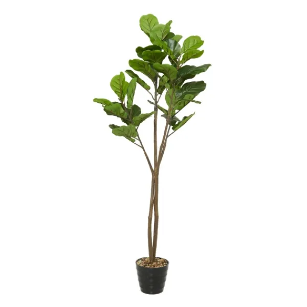 Trees & Topiaries-Kirkland's Home Fiddle Leaf Fig In Ribbed Rock Planter