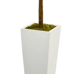 Trees & Topiaries-Kirkland's Home Fiddle Leaf Fig In White Tower Planter