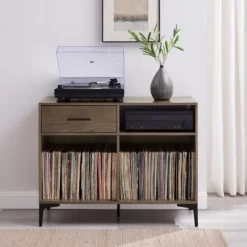 Tv Stands & Media Consoles-Kirkland's Home Finn Record Storage Media Cabinet Brown