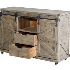 Cabinets & Sideboards-Kirkland's Home Fir Rolling Barn Door Cabinet With Casters Gray