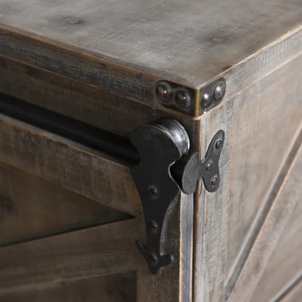 Cabinets & Sideboards-Kirkland's Home Fir Rolling Barn Door Cabinet With Casters Gray