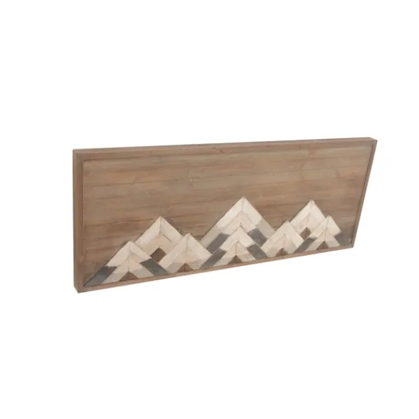 Wall Plaques-Kirkland's Home Fir Wood Abstract Mountain Range Plaque Brown