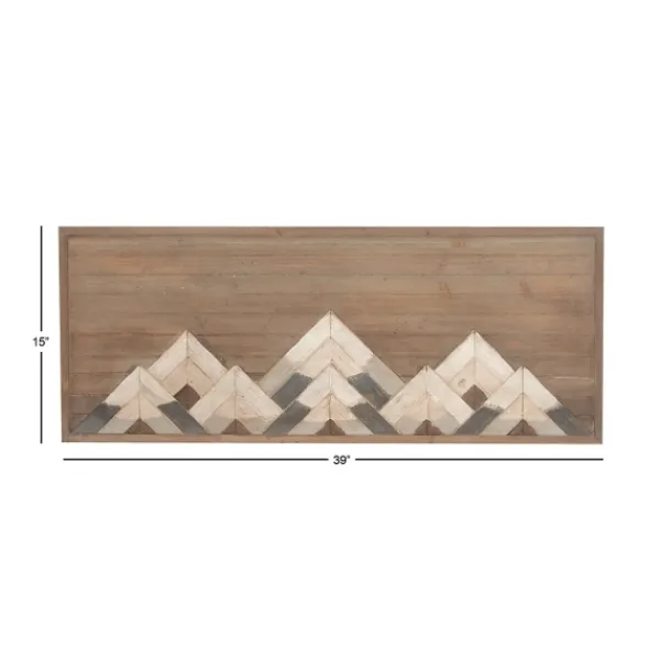 Wall Plaques-Kirkland's Home Fir Wood Abstract Mountain Range Plaque Brown