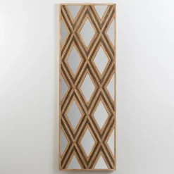 Wall Plaques-Kirkland's Home Fir Wood Diamond Mirrored Wall Plaque Tan/Gray