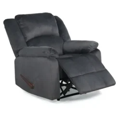 Accent Chairs-Kirkland's Home Flannel Overstuffed Pull Recliner Gray