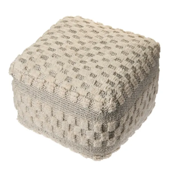 Pillows-Kirkland's Home Flatweave Tufted Checker Wool Pouf Ivory/Gray
