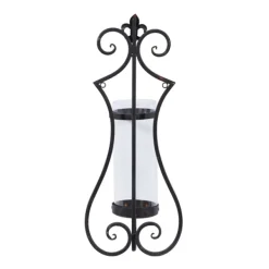 Sconces-Kirkland's Home Fleur Distressed Black Iron Sconce, 25 In.