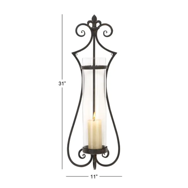 Sconces-Kirkland's Home Fleur Distressed Black Iron Sconce, 31 In.