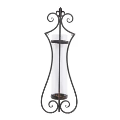 Sconces-Kirkland's Home Fleur Distressed Black Iron Sconce, 31 In.