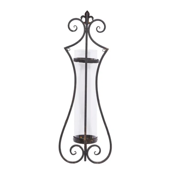 Sconces-Kirkland's Home Fleur Distressed Black Iron Sconce, 31 In.
