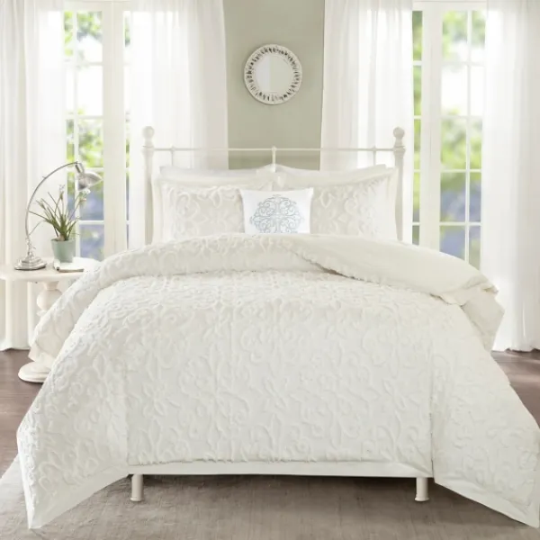 Comforters-Kirkland's Home Floral Full/Queen 4-Pc. Comforter Set White