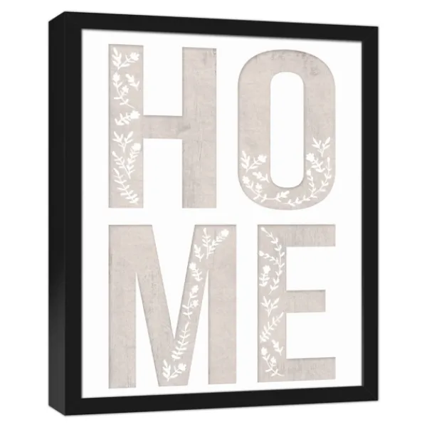 Wall Quotes & Signs-Kirkland's Home Floral Home Black Framed Canvas Art Print Black/White/Gray