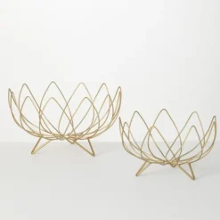 Decorative Bowls & Jars-Kirkland's Home Floral Metal Wire Bowls, Set Of 2 Gold