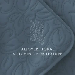Quilts-Kirkland's Home Floral Stitch 3-Pc. King Quilt Set Blue