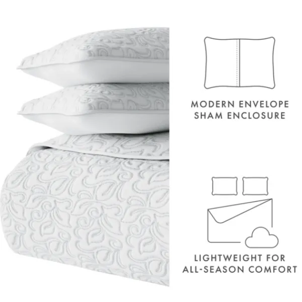 Quilts-Kirkland's Home Floral Stitch 3-Pc. King Quilt Set Gray