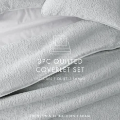 Quilts-Kirkland's Home Floral Stitch 3-Pc. King Quilt Set Gray
