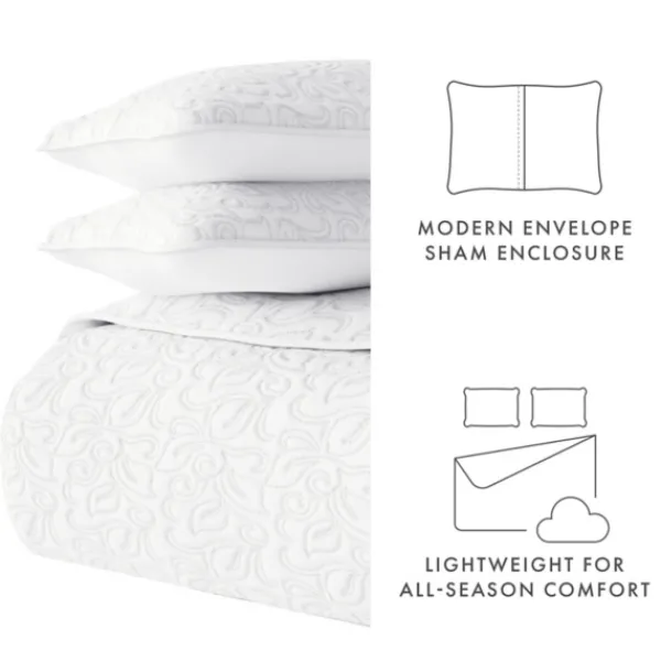 Quilts-Kirkland's Home Floral Stitch 3-Pc. Queen Quilt Set White