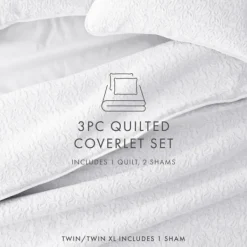 Quilts-Kirkland's Home Floral Stitch 3-Pc. Queen Quilt Set White