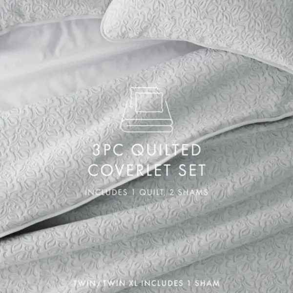 Quilts-Kirkland's Home Floral Stitch 3-Pc. Queen Quilt Set Gray