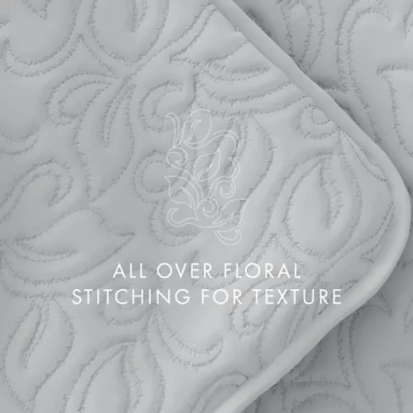 Quilts-Kirkland's Home Floral Stitch 3-Pc. Queen Quilt Set Gray