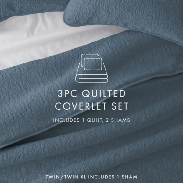 Quilts-Kirkland's Home Floral Stitch 2-Pc. Twin Quilt Set Blue
