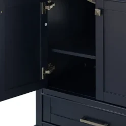 Bathroom Furniture-Kirkland's Home Florence Navy Wood Backsplash Sink Vanity Blue