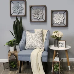 Wall Plaques-Kirkland's Home Flower Metal Framed Plaque Silver