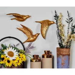 Wall Plaques-Kirkland's Home Flying Birds Wall Sculptures, Set Of 3 Gold